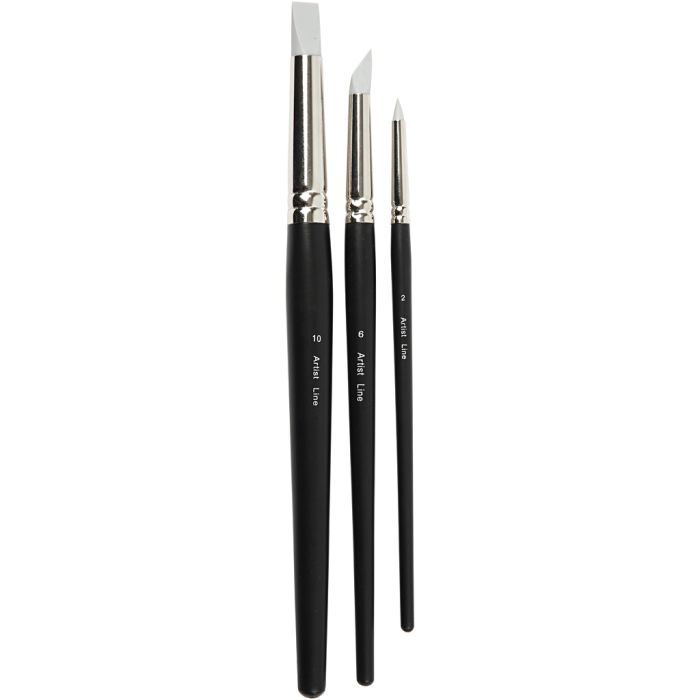 Artist Line Pensel, nr. 2+6+10, L: 19-25 cm, B: 6+10+15 mm, flat,rund, 3 stk./ 1 pk.