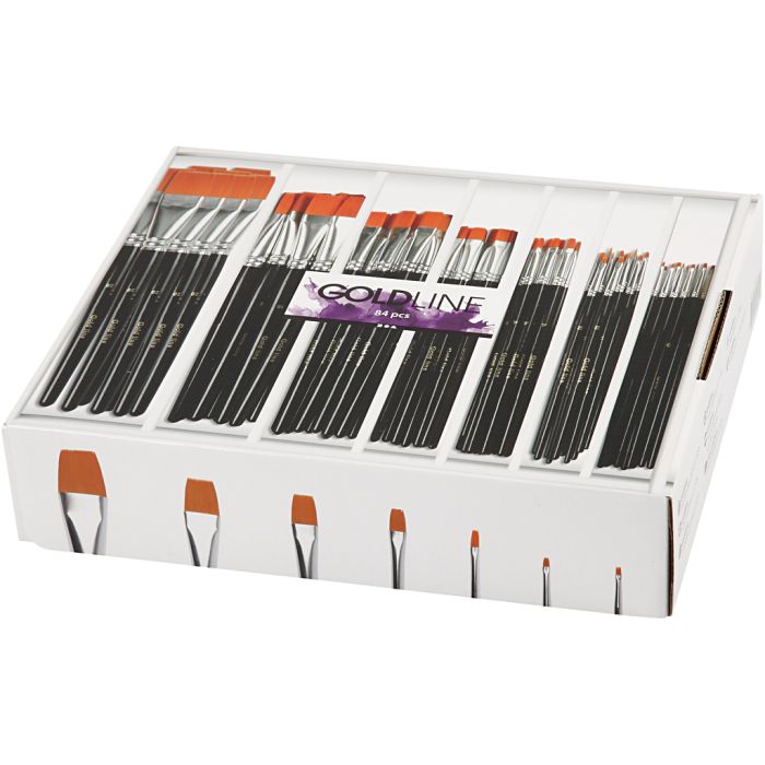 Gold Line pensler, nr. 0+2+4+8+12+16+20, L: 16,5-20 cm, B: 1-7 mm, flat, 7x12 stk./ 1 pk.
