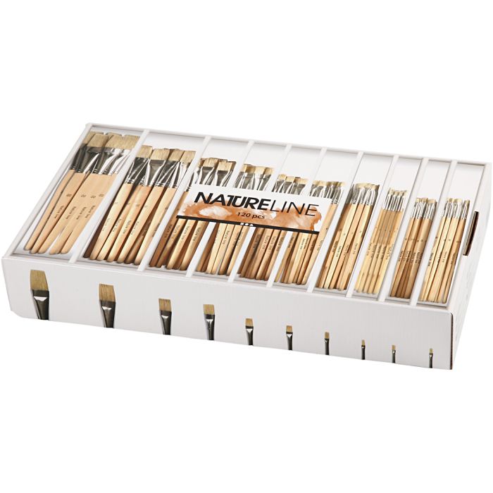 Nature Line Pensel, nr. 00+0+1+2+4+8+12+14+20+22, L: 17,5-20,5 cm, B: 3-22 mm, flat, 10x120 stk./ 1 pk.