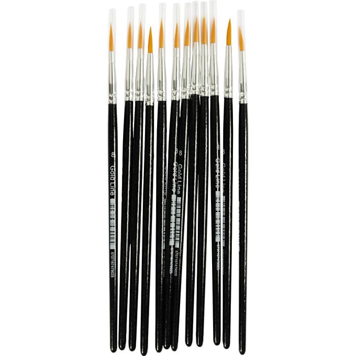 Gold Line pensler, nr. 8, L: 18,5 cm, B: 3 mm, rund, 12 stk./ 1 pk.