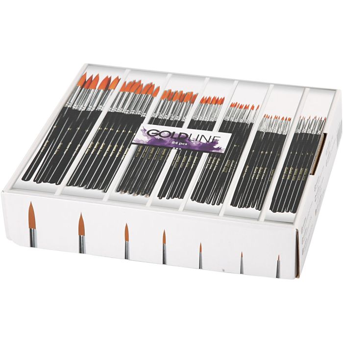 Gold Line pensler, nr. 1+2+4+8+12+18+22, L: 17-21 cm, B: 1-7 mm, rund, 7x12 stk./ 1 pk.