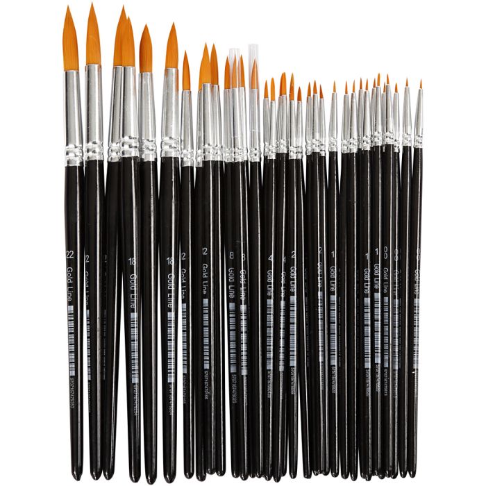 Gold Line pensler, nr. 0+1+2+4+8+12+18+22, L: 17-21,5 cm, B: 1-7 mm, rund, 36 stk./ 1 pk.