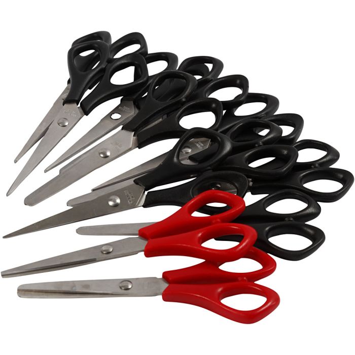 Skolesaks, L: 14 cm, høyre & venstre, svart, rød, 12 stk./ 1 pk.