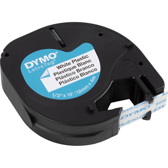 Dymo Tape Plast, L: 4 m, B: 12 mm, hvit, 4 m/ 1 rl.
