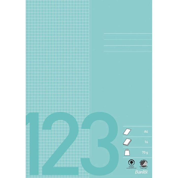 A4, str. 21x29,7 cm, 32, ruter 5 × 5 mm, 70 g, blå, 16 ark, 10 stk./ 1 pk.