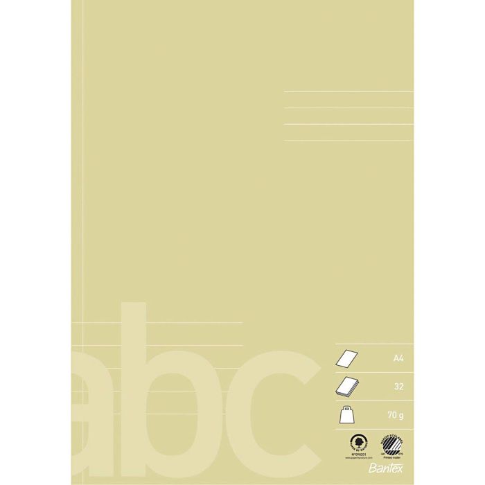 Skolearbeidsbok, A4, str. 21x29,7 cm, 32, 2/3 side blank, 1/3 side 5 linjer, 70 g, beige, 16 ark, 10 stk./ 1 pk.