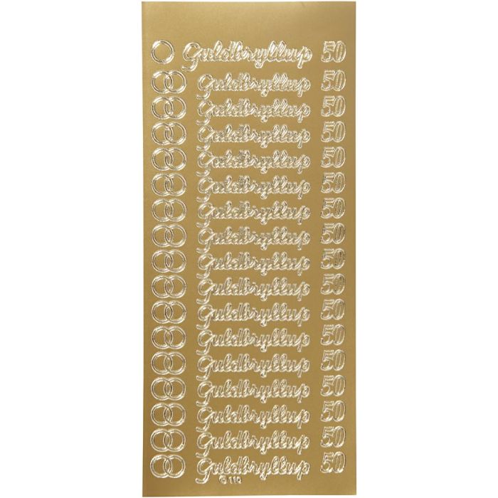 Stickers, guldbryllup, ark 10x23 cm, gull, 1 ark