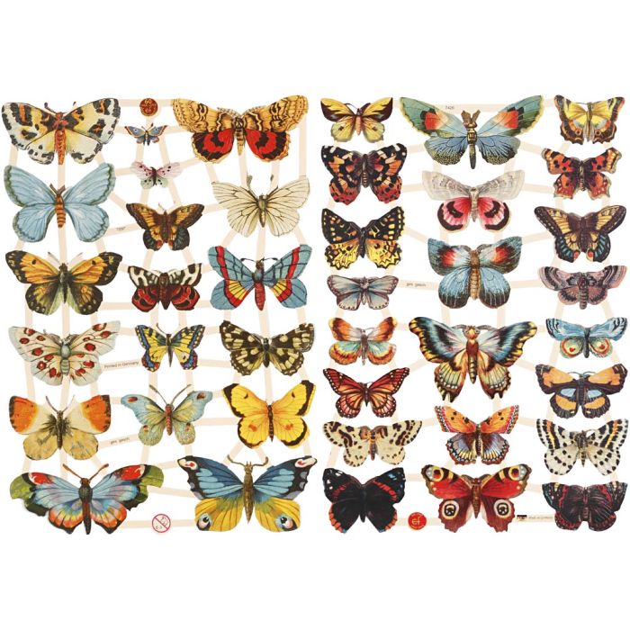 Glansbilder, sommerfugler, ark 16,5x23,5 cm, 2 ark/ 1 pk.