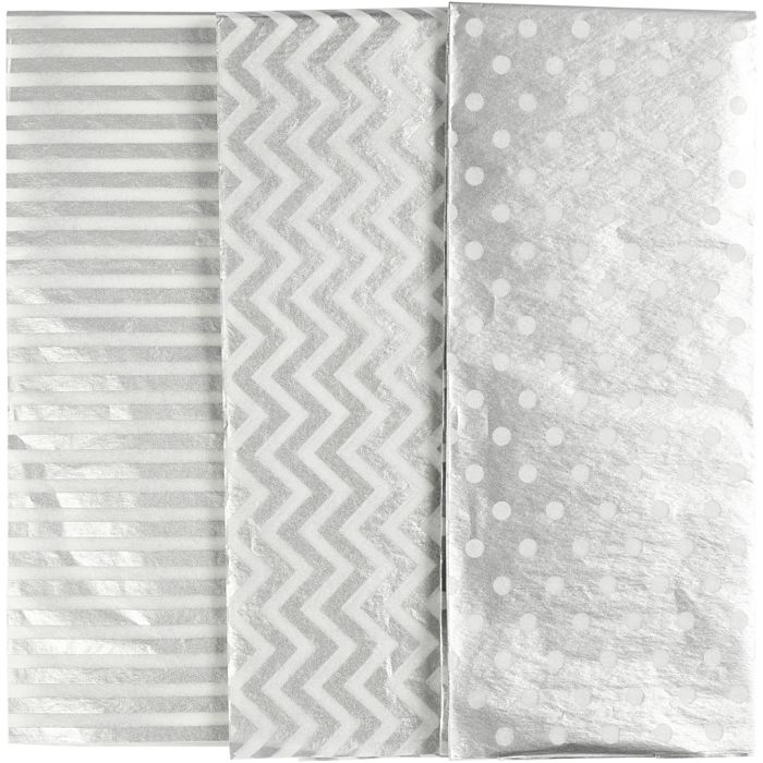 Silkepapir, ark 50x70 cm, 17 g, sølv, 6 ark/ 1 pk.