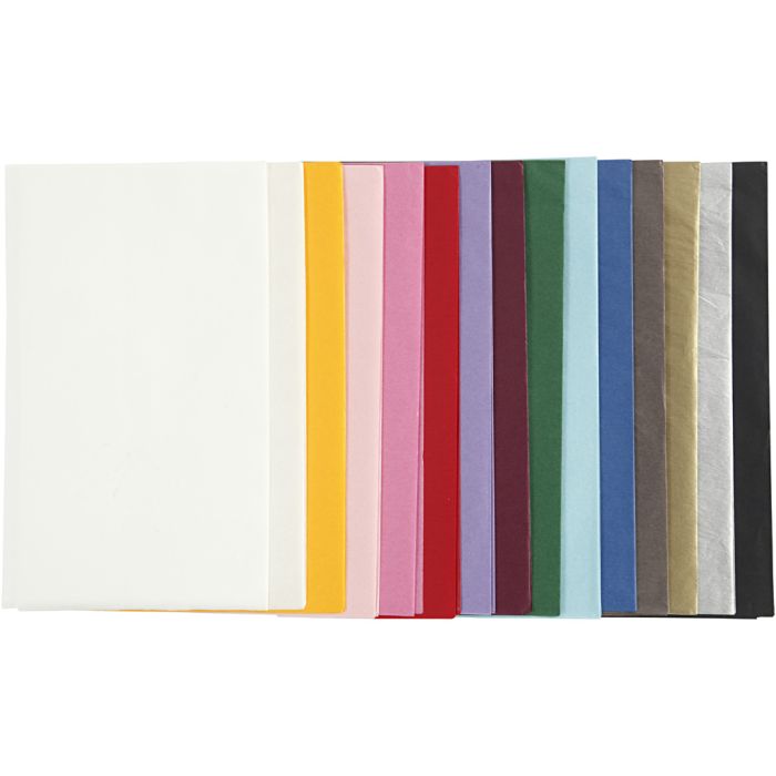 Silkepapir, ark 50x70 cm, 17 g, ass. farger, 15x2 ark, 30 ark/ 1 pk.