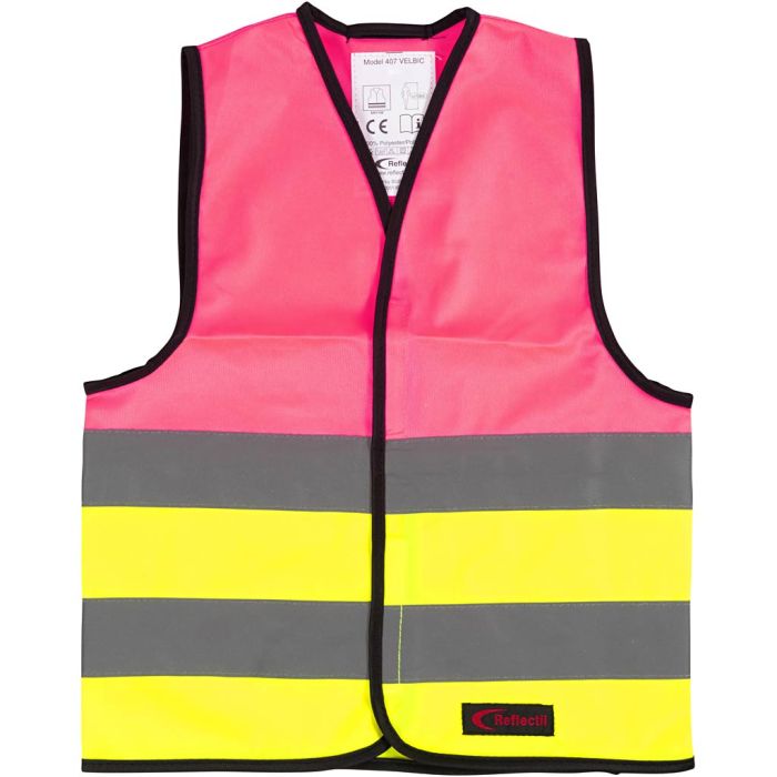 Refleksvest, XS, L: 47 cm, B: 40 cm, str. 4-6 år, pink, gul, 1 stk.