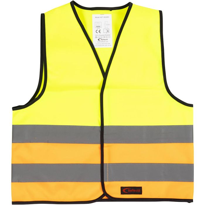 Refleksvest, S, L: 51 cm, B: 46 cm, str. 6-10 år, orange, gul, 1 stk.
