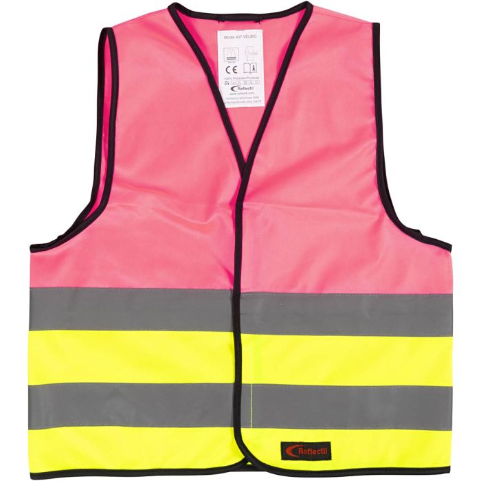 Refleksvest, S, L: 51 cm, B: 46 cm, str. 6-10 år, pink, gul, 1 stk.