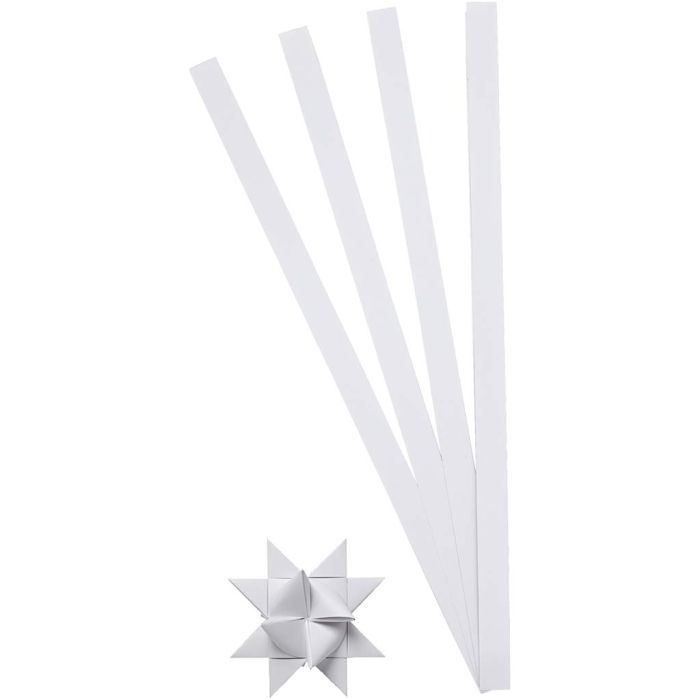 Stjernestrimler, L: 45 cm, dia. 4,5 cm, B: 10 mm, hvit, 100 strimler/ 1 pk.