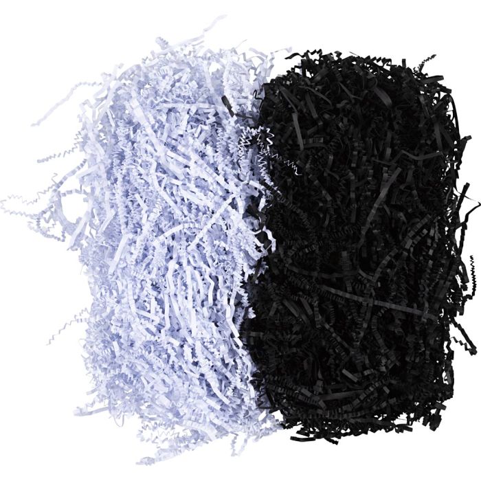 Strimlet Papir, L: 25-30 cm, B: 3 mm, svart, hvit, 2x50 g/ 1 pk.