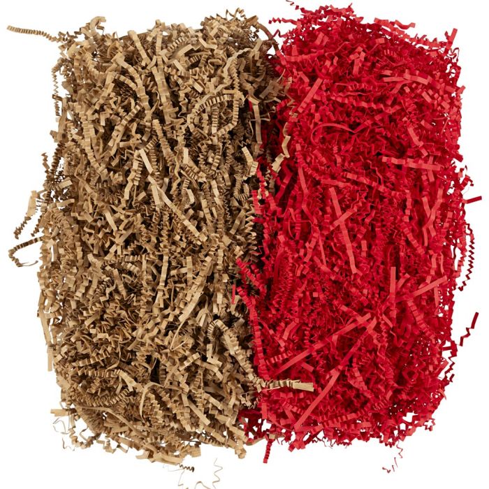 Strimlet Papir, L: 25-30 cm, B: 3 mm, brun, rød, 2x50 g/ 1 pk.