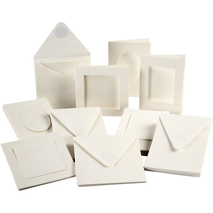 Passepartoutkort, kort str. 10,5x15 + 12,5x12,5 cm, Innhold kan variere , råhvit, 50 sett/ 1 pk.