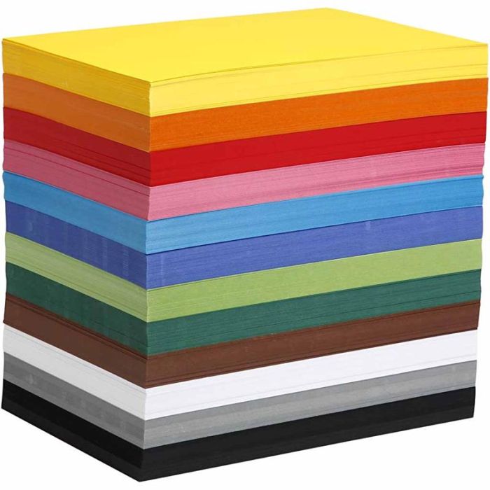 Creativ kartong, A4, ark 210x297 mm, 180 g, ass. farger, 1200 ass. ark/ 1 pk.