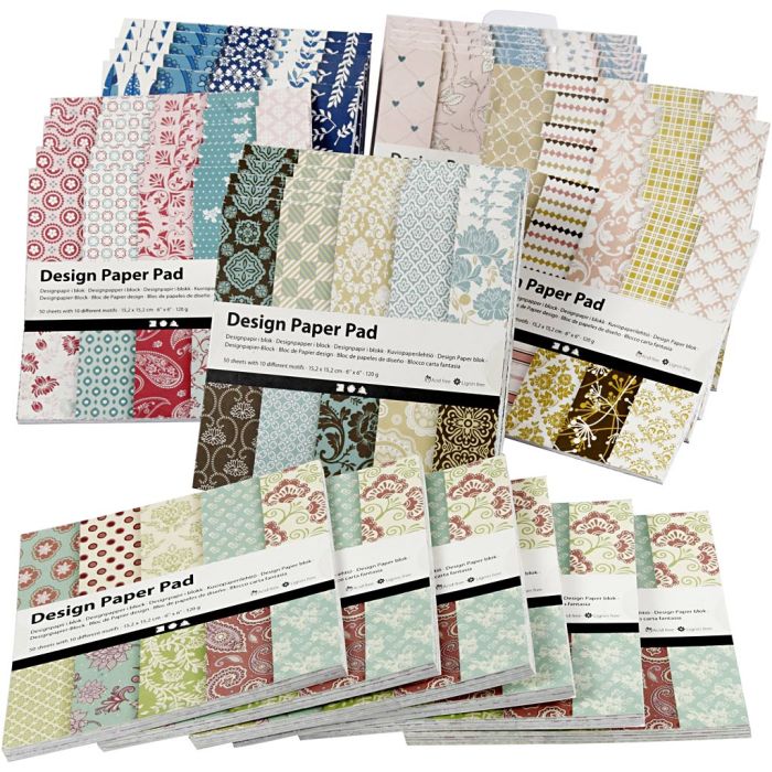 Blokk med designpapir, ark 15,2x15,2 cm, 120 g, ass. farger, 6x10 stk./ 1 pk.