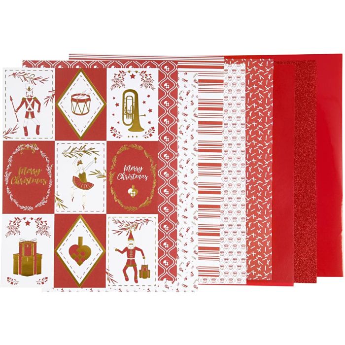 Designpapir i blokk, str. 21x30 cm, 120+128 g, rød, hvit, 96 ark/ 1 pk.