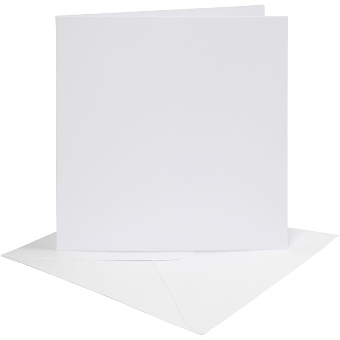 Kort og konvolutter, kort str. 15x15 cm, konvolutt str. 16x16 cm, 230 g, hvit, 4 sett/ 1 pk.