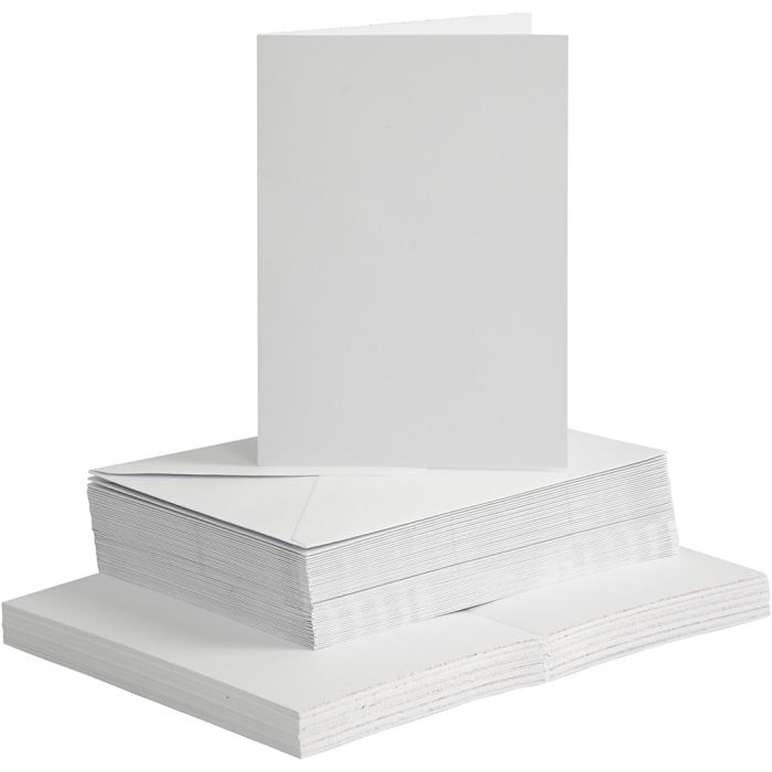 Kort og konvolutter, kort str. 10,5x15 cm, konvolutt str. 11,5x16,5 cm, 120+240, hvit, 50 sett/ 1 pk.