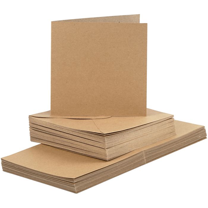 Kort og konvolutter, kort str. 15x15 cm, konvolutt str. 16x16 cm, 120+240 g, natur, 50 sett/ 1 pk.