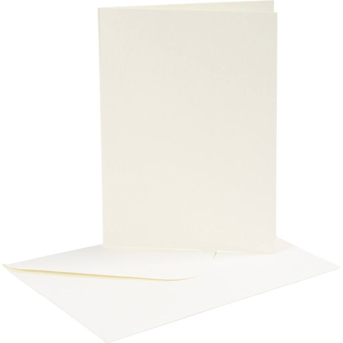 Brevkort, kort str. 10,5x15 cm, konvolutt str. 11,5x16,5 cm, råhvit, 10 sett/ 1 pk.