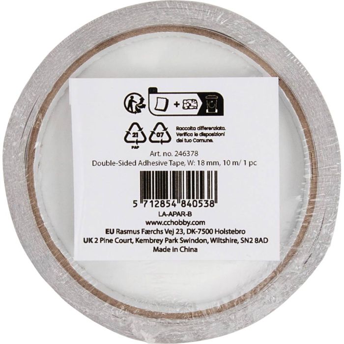 Dobbeltsidig Selvklebende Tape, B: 18 mm, 10 m/ 1 rl.