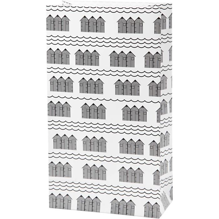 Papirpose, H: 21 cm, str. 6x12 cm, 80 g, svart, hvit, 8 stk./ 1 pk.