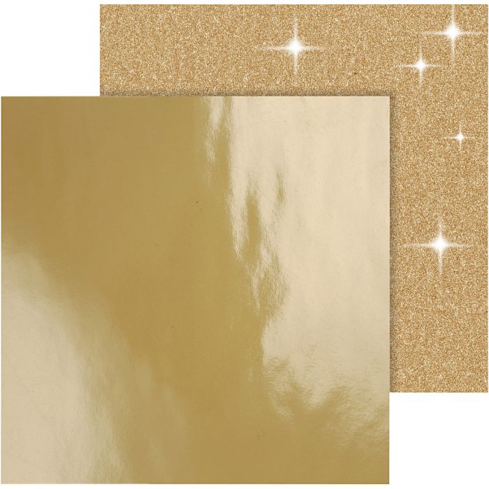 Designpapir, ark 30,5x30,5 cm, 120+128 g, gull, 2 ark/ 1 pk.