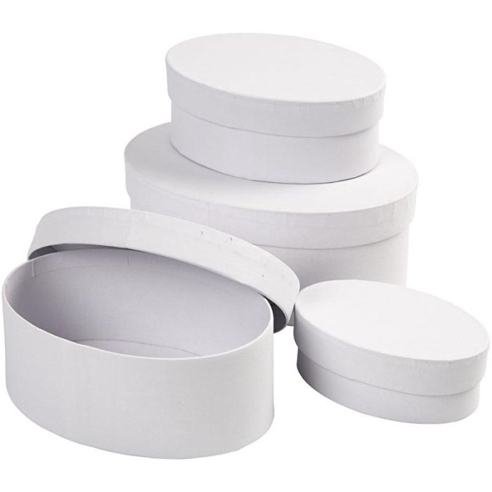 Ovale Esker, L: 10+12+14+16 cm, str. 10x4 + 12x5 + 14x6 + 16x7 cm, hvit, 4 stk./ 1 sett