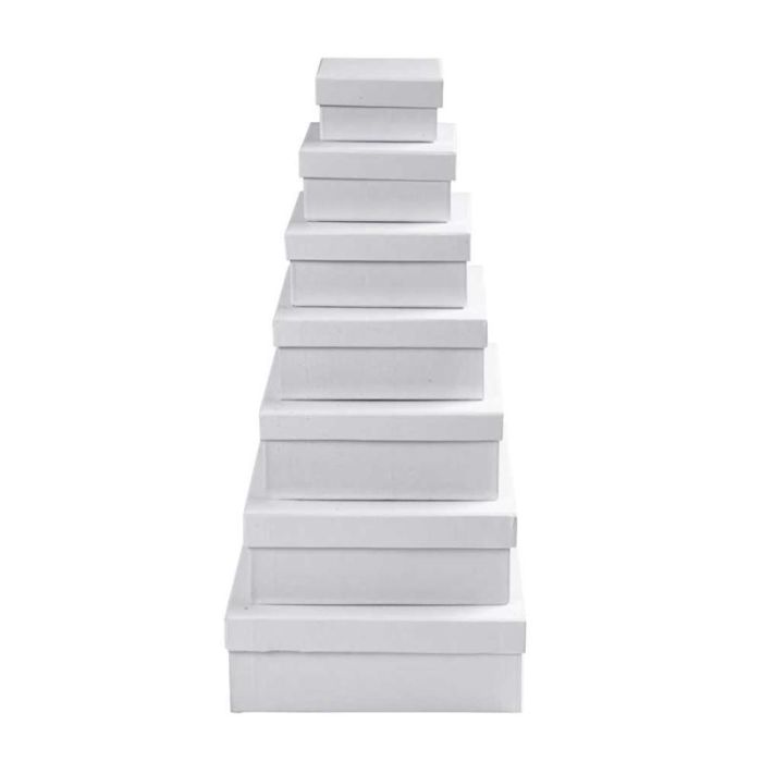 Kvadratiske Esker, str. 9x9x4,5 + 11x11x5,0 + 13x13x5,5 + 15x15x6,0 + 17x17x6,5 + 19x19x7,0 + 21x21x7,5 cm, hvit, 7 stk./ 1 sett