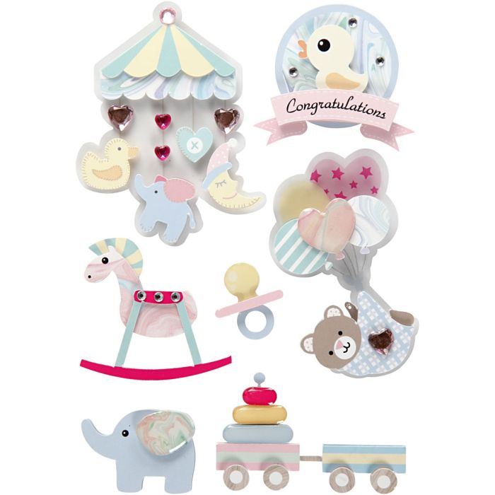 3D Stickers, baby, H: 25-70 mm, B: 20-55 mm, tykkelse 7 mm, 8 stk./ 1 pk.