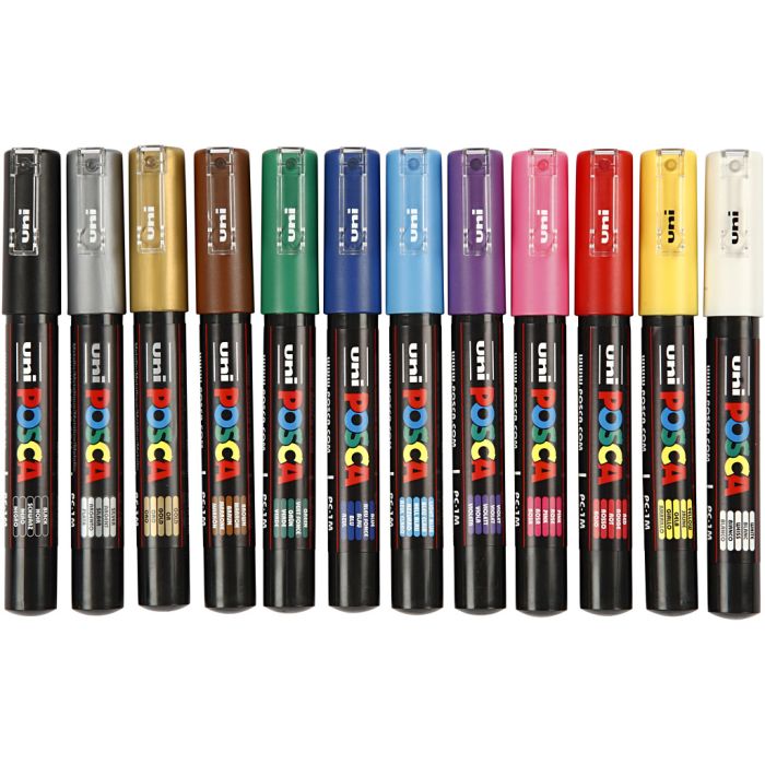 Posca Marker, nr. PC-1M, strek 0,7 mm, ekstra fin, ass. farger, 12 stk./ 1 pk.
