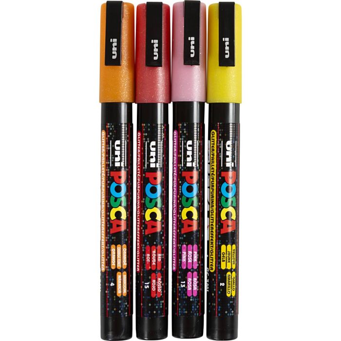 Posca Marker, nr. PC-3M, strek 0,9-1,3 mm, fine, glitter farger, 4 stk./ 1 stk.