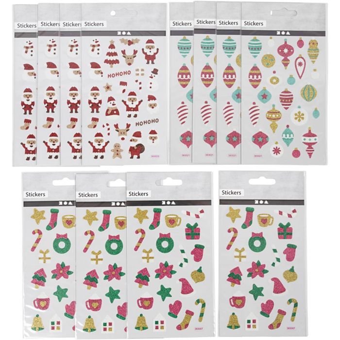 Glitterstickers, ark 10x16 cm, 12 ark/ 1 pk.