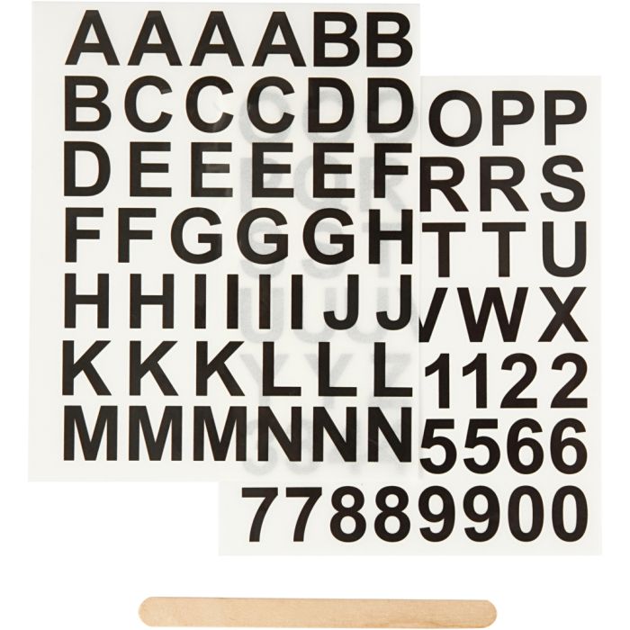 Rub on Merkelapper, bokstaver og tall, H: 17 mm, B: 17 mm, ark 12,2x15,3 cm, svart, 2 ark/ 1 pk.