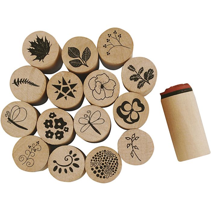 Deco Art Stempelsett, blomster og blader, H: 26 mm, dia. 20 mm, 15 stk./ 1 pk.