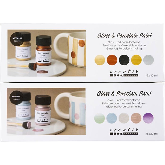 Glass- og porselensmaling, metallisk, dekkende, pastellfarger, 10x30 ml/ 1 pk.
