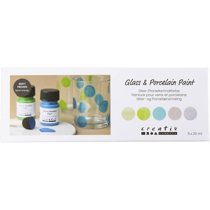 Glass- og porselensmaling, matt frozen, semi transparent, colorful, 5x30 ml/ 1 pk.