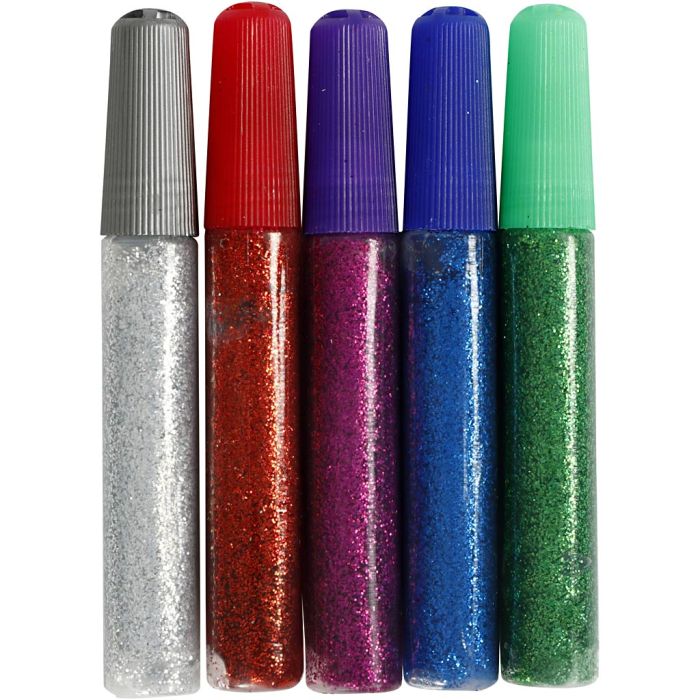 Glitterlim, ass. farger, 5x10 ml/ 1 pk.