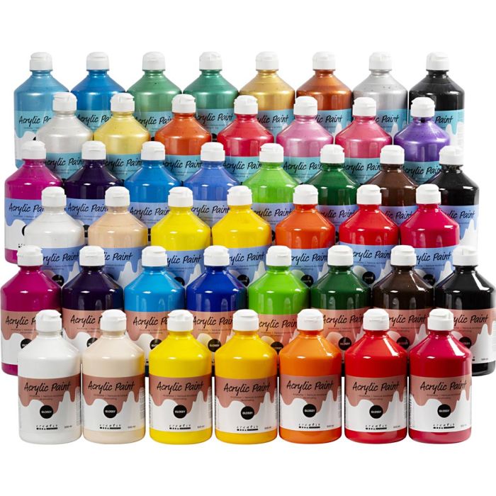 Akrylmaling, ass. farger, 45x500 ml/ 1 pk.