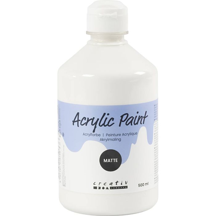 Akrylmaling Matt, hvit, 500 ml/ 1 fl.