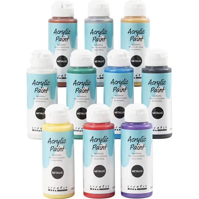 Metallisk akrylmaling, ass. farger, 10x120 ml/ 1 pk.