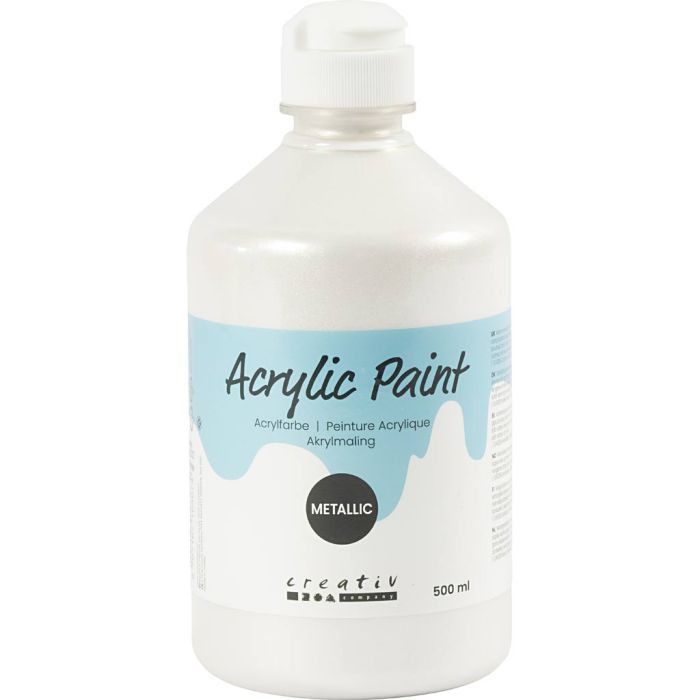 Metallisk akrylmaling, hvit, 500 ml/ 1 fl.