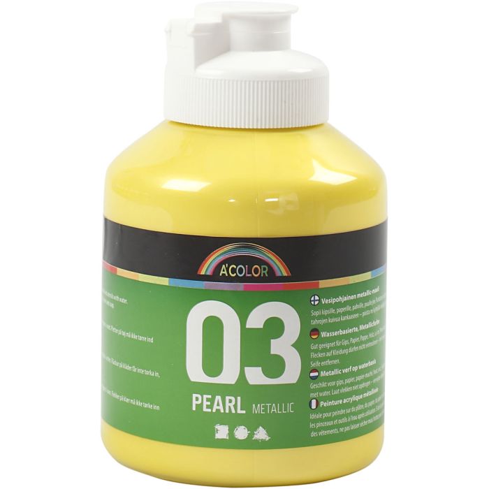 Metallisk akrylmaling, gul, 500 ml/ 1 fl.