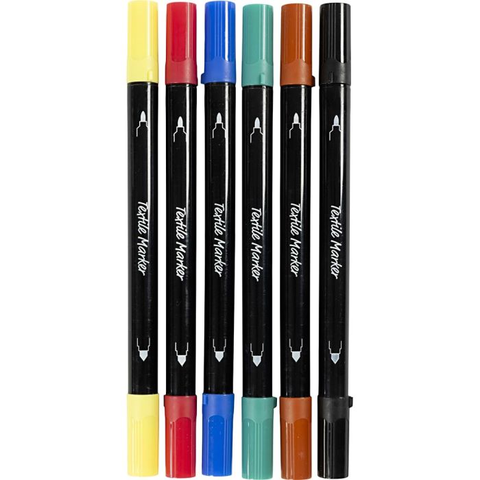 Tekstiltusjer, strek 2,3+3,6 mm, standardfarger, 6 stk./ 1 pk.