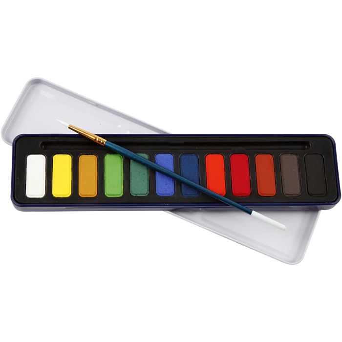 Akvarellsett, str. 12x30 mm, colorful, 12 farge/ 1 pk.