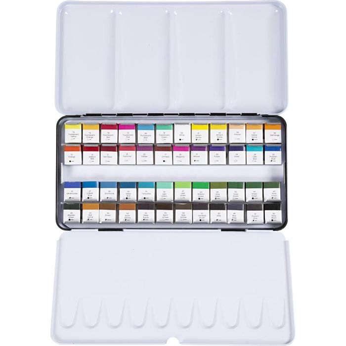 Art Akvarellfarger, ½-pan, str. 10x15x20 mm, standardfarger, 48 farge/ 1 pk.